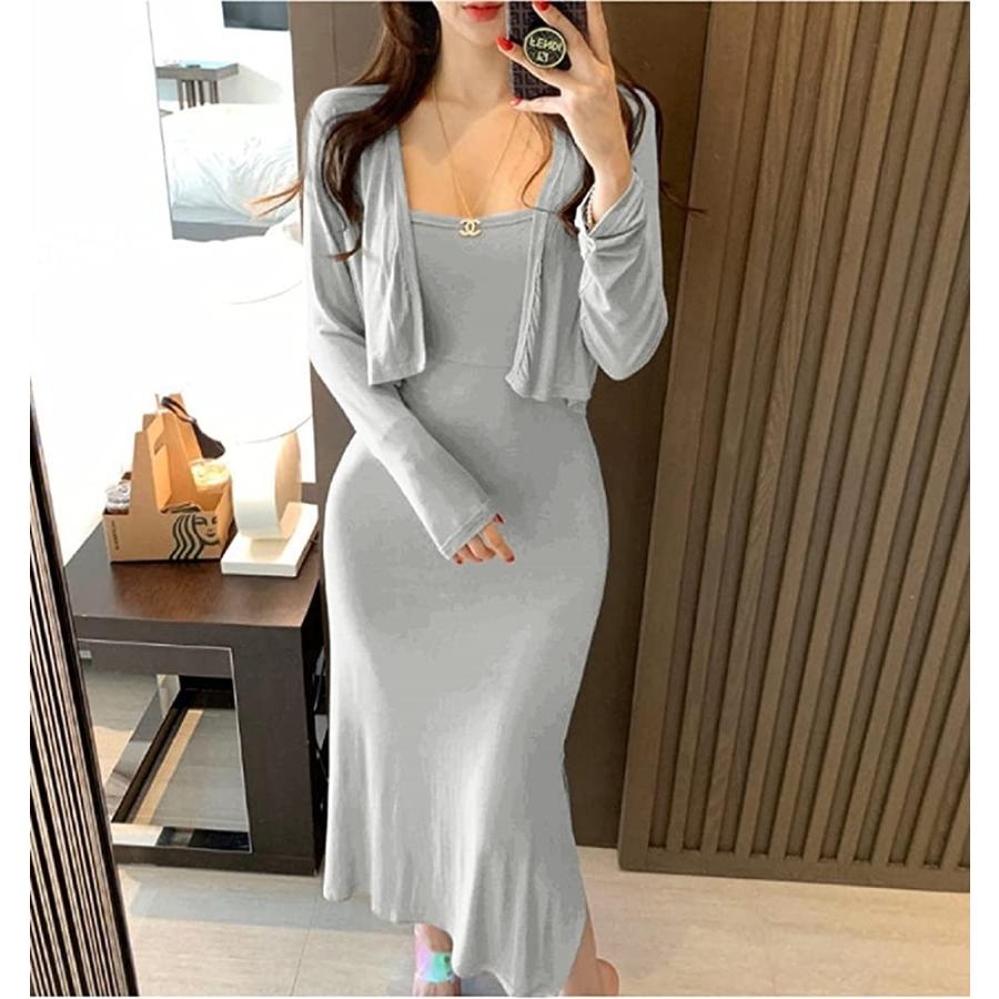 タイト ワンピース 長袖 カーディガン セット アップ ルームウェア ノースリーブ ロング マキシ 丈 胸元 セクシー グレー M スピード発送 ホリック Paypayモール店 通販 Paypayモール