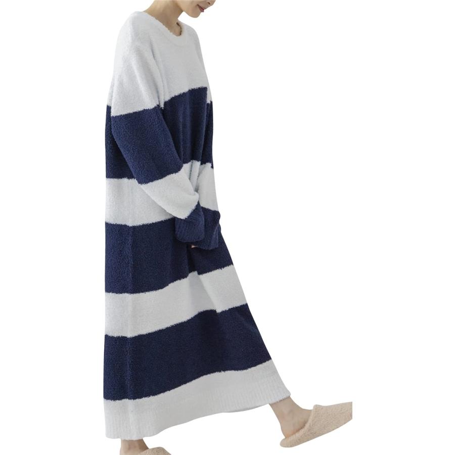 人気が高い パジャマ レディース 冬 ワンピース シープボア 部屋着 リラックス もこもこ カジュアル 寝巻き L Ll ネイビー ホワイト L 限定価格セール Turningheadskennel Com