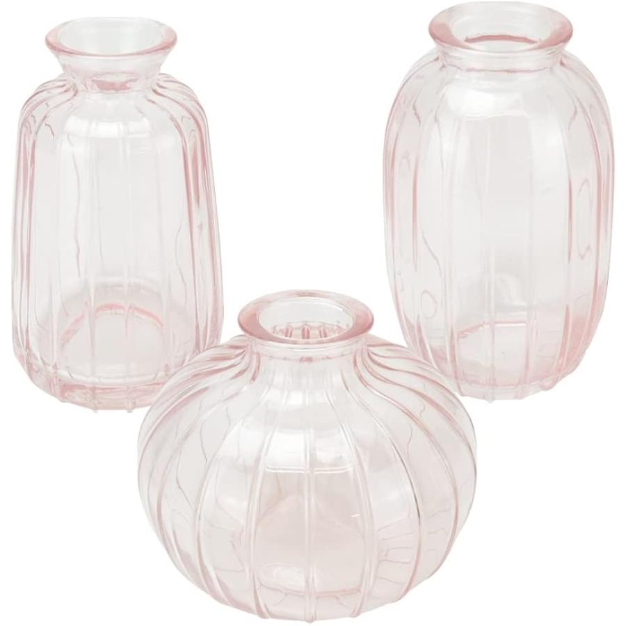 ミニ花瓶 3種セット ガラスベース 飾り瓶 異なるサイズ 透明 一輪挿し 生け花 ライトピンク Insectstop