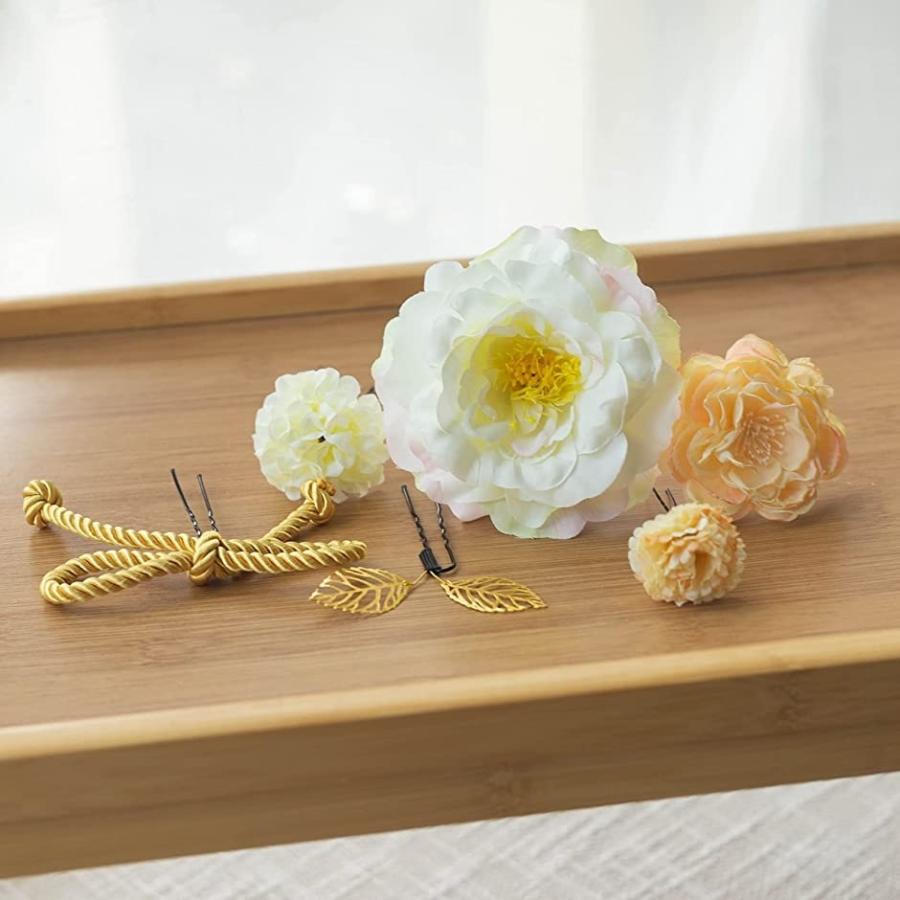 髪飾り 造花 手作り 成人式 卒業式 結婚式 七五三 ヘアアクセサリー 振袖 袴 浴衣 着物 和装 金の葉 Mdm 白 Free Size スピード発送 ホリック Paypayモール店 通販 Paypayモール