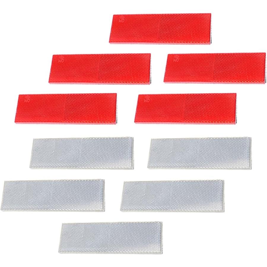 リフレクター 反射ステッカー 車 バイク トラック 赤 白 １０枚セット 反射板 自転車 安全警告 シール 長方形 ホワイト レッド 値引
