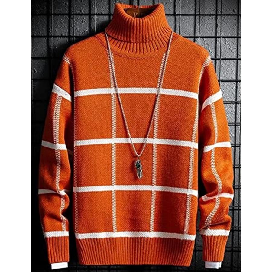 アスペルシオ タートルネック チェック柄 ニットセーター 長袖 トップス メンズ オレンジ ハピーオレンジ M スピード発送 ホリック Paypayモール店 通販 Paypayモール