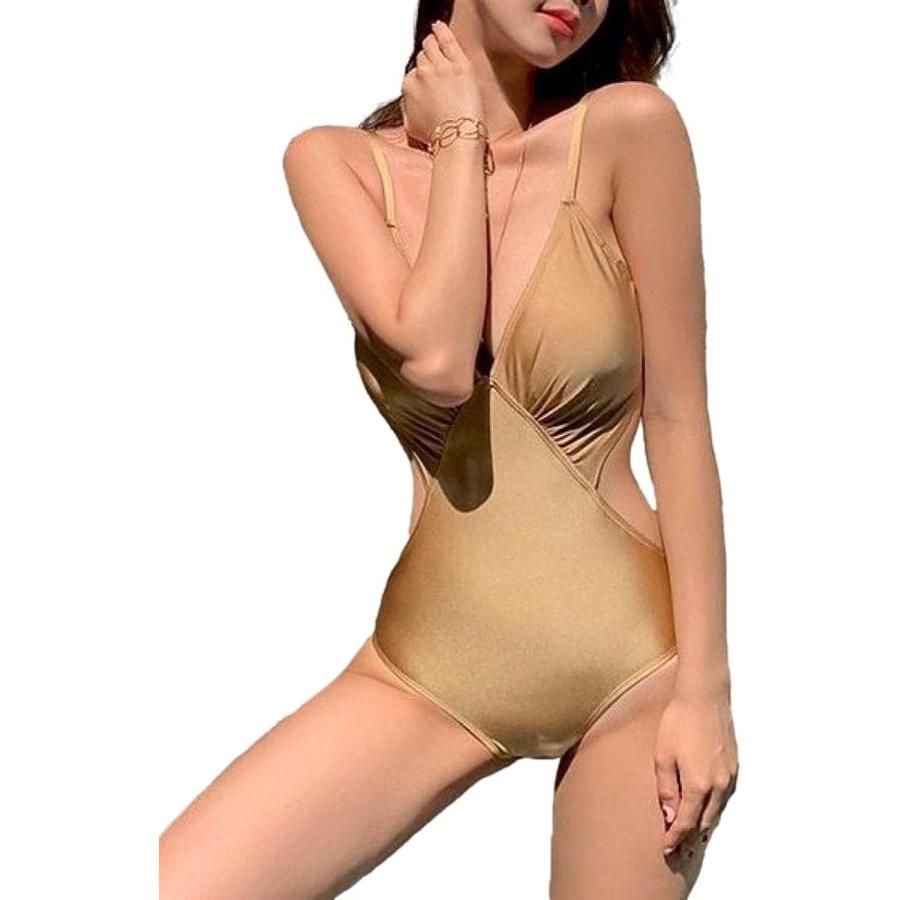 アイラカリラ モノキニ ワンピース 水着 Vカット ストラップ ワイヤー なし 単色 ビーチウエア スイムウエア ゴールド M ホリック Paypayモール店 通販 Paypayモール