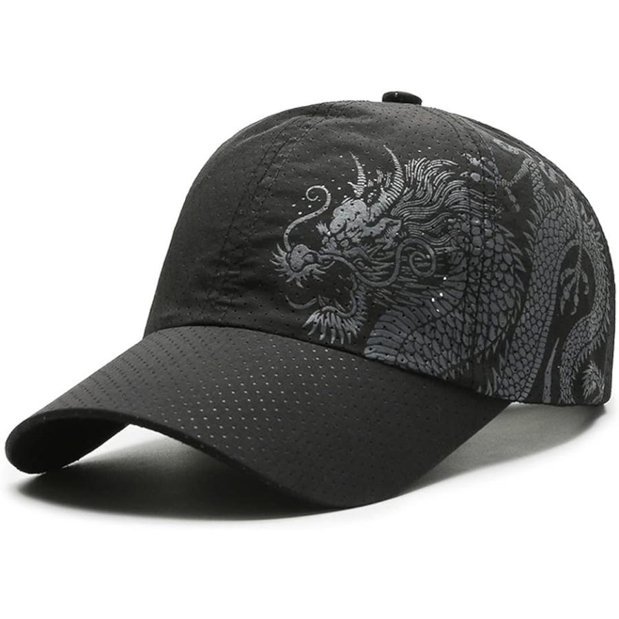 ドラゴン キャップ 帽子 スポーツ メッシュ アウトドア 超 軽量 龍 メンズ(ブラック, Free Size) :2B4G1X2WCC