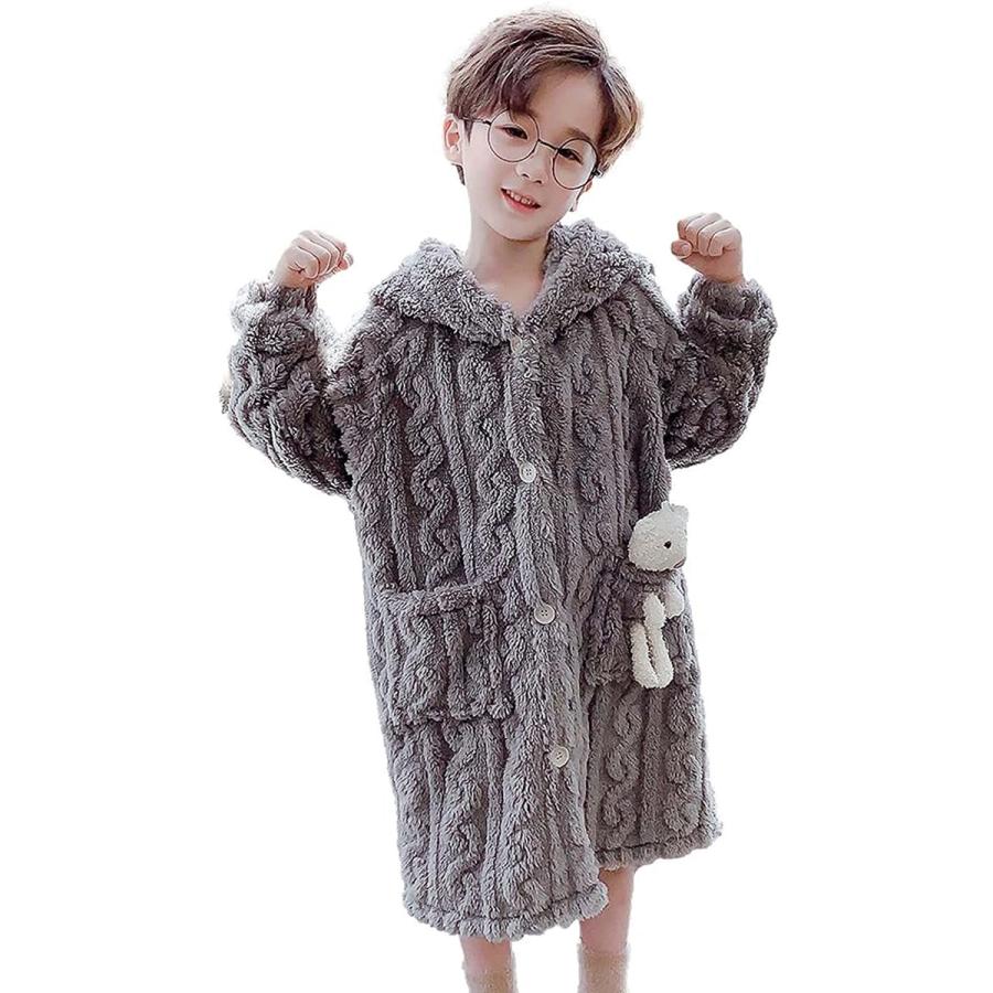 ファクトリーアウトレット クマもこ ナイトガウン バスローブ はんてん K 150グレイ 部屋着 秋冬 150