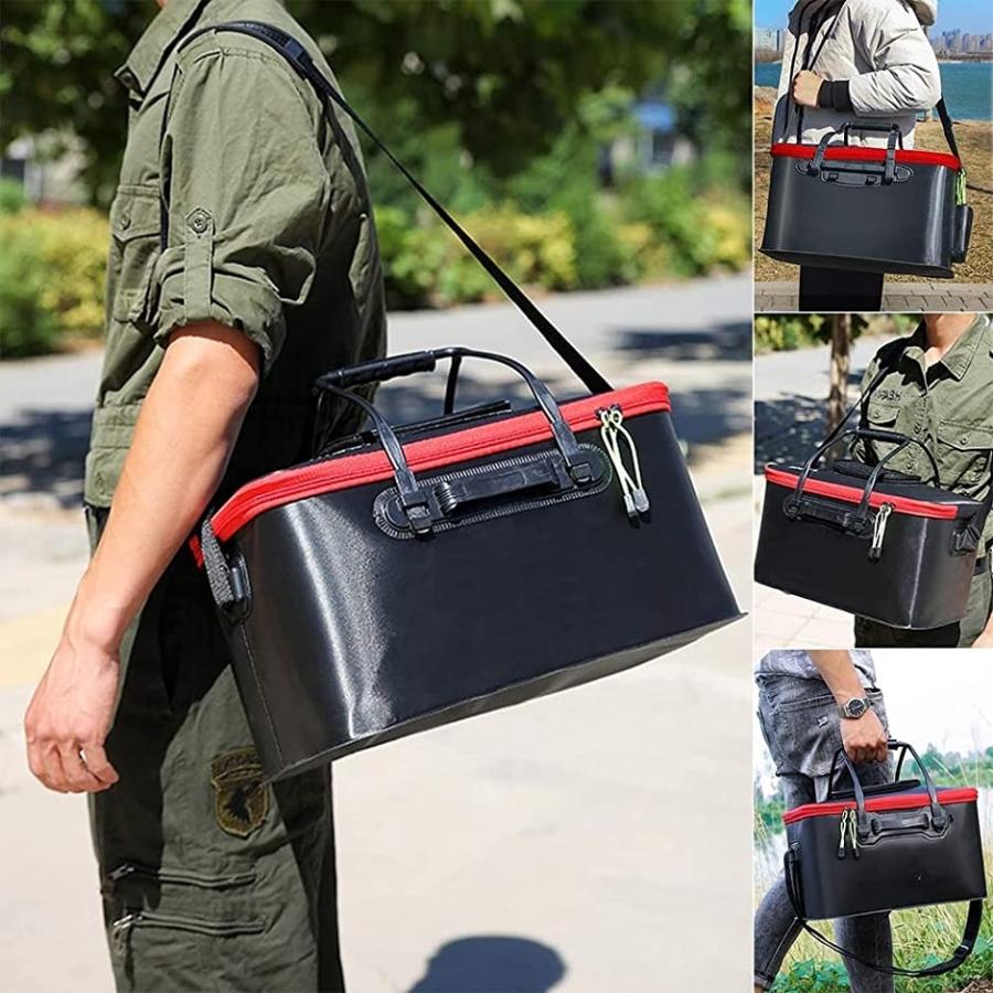 超特価激安 釣り バケツ 釣り道具 バッカン 折りたたみバケツ 蓋付き タックルボックス アウトドア 屋外 収納 ブラック 50cm Riosmauricio Com