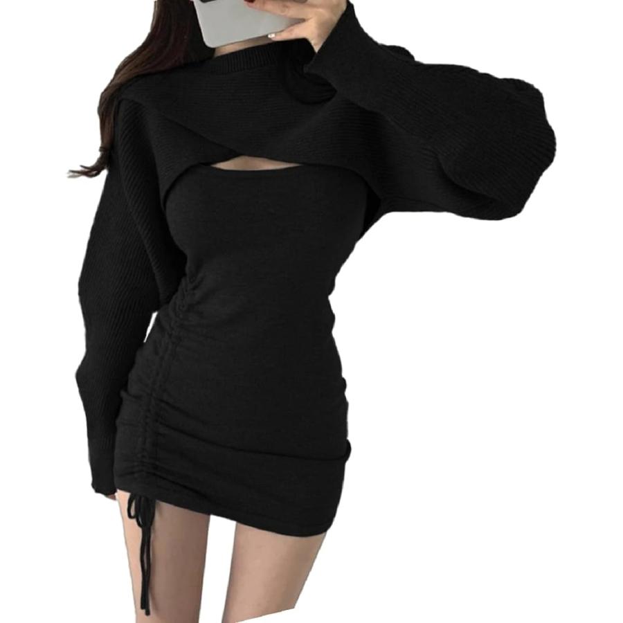 胸 あき セーター セクシー 長袖 ミニ ワンピース タイト 胸元 開き ニット ボディコン ブラック Free Size スピード発送 ホリック Paypayモール店 通販 Paypayモール