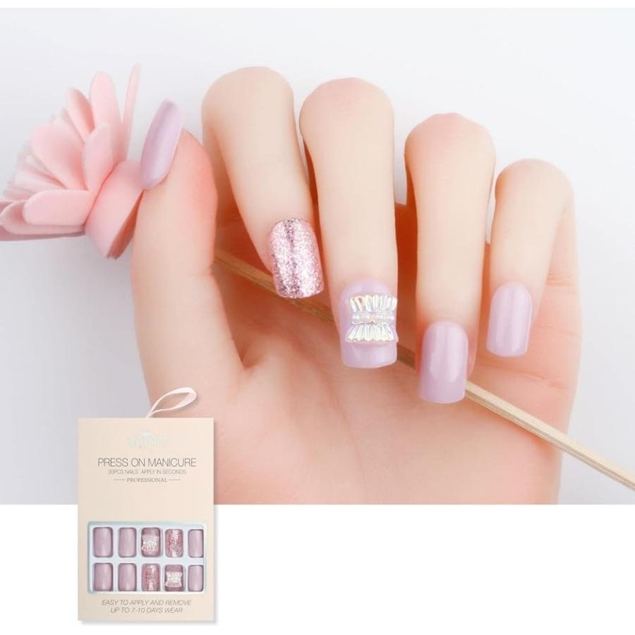 ネイルチップ Joyme 30 スクエアオフ ピンクローズ リボン 付け爪 エレガント マニキュア 可愛い 花 Hdc03 スピード発送 ホリック Paypayモール店 通販 Paypayモール