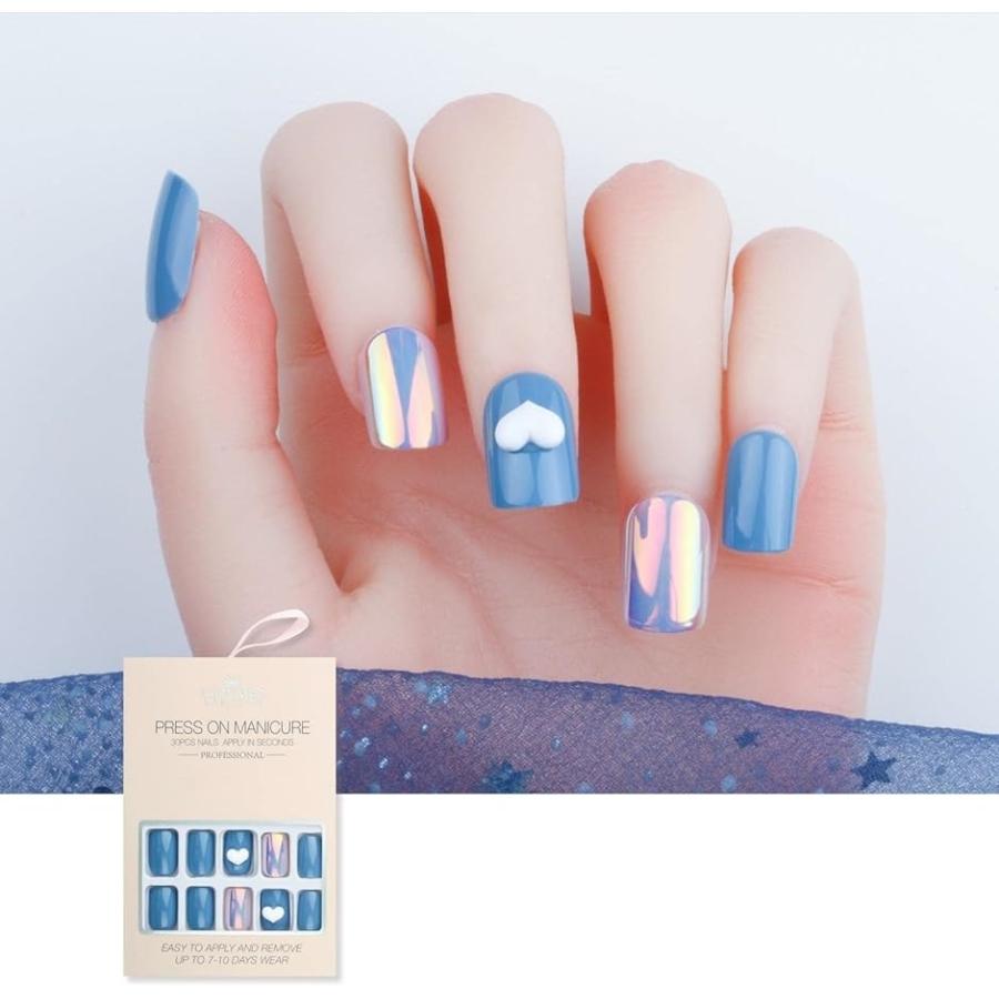 ネイルチップ Joyme 30 スクエアオフ ブルーデイジー ハート 付け爪 エレガント マニキュア 可愛い 花 Hdc08 スピード発送 ホリック Paypayモール店 通販 Paypayモール