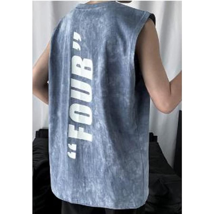 返品 交換対象商品 メリュエル バックロゴ タンクトップ タイダイ柄 おしゃれ かっこいい ノースリーブ 袖なし 丸首 メンズ ライトブルー M Novafides It