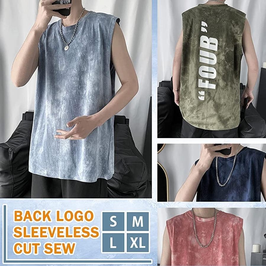 返品 交換対象商品 メリュエル バックロゴ タンクトップ タイダイ柄 おしゃれ かっこいい ノースリーブ 袖なし 丸首 メンズ ライトブルー M Novafides It