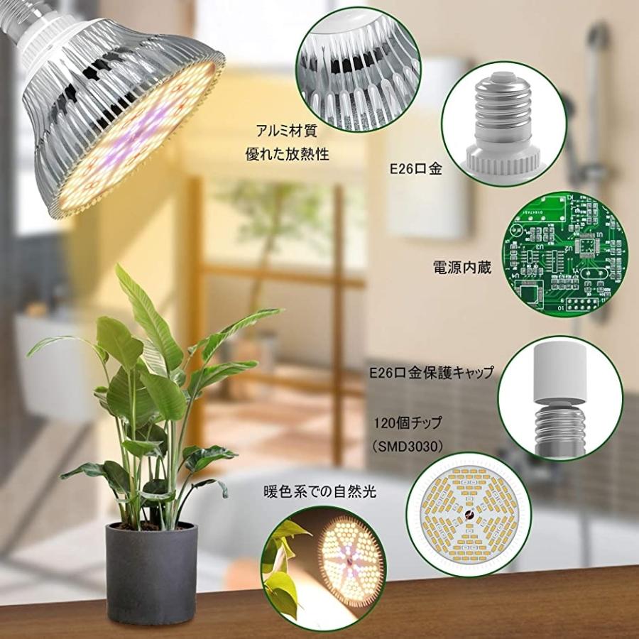 LED植物育成ライト 80W E26口金 フルスペクトラム 植物育成用ランプ 水耕栽培ライト 室内用ライト 省エネ 長寿命 MDM(暖)04