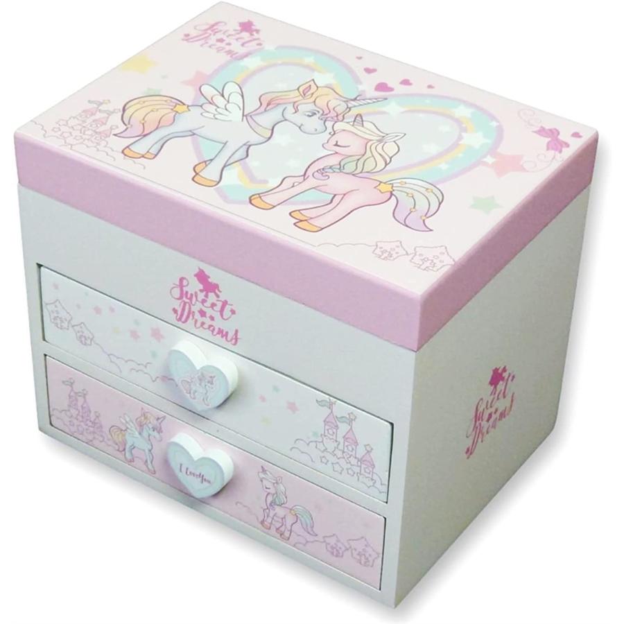 独特の上品 木製 子供用 オルゴール付 アクセサリー ケース ジュエリー ボックス 女の子 鏡付き おもちゃ箱 ユニコーン アクセサリー付 Riosmauricio Com