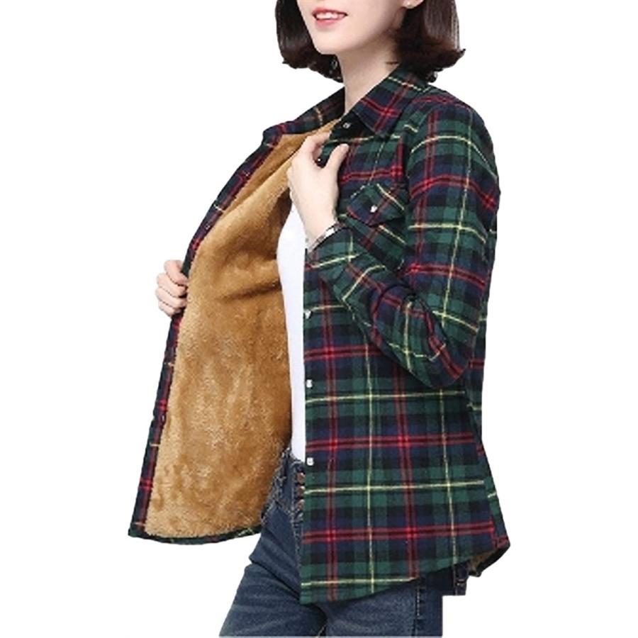 カナエルン レディース 長袖 ファッション 裏起毛 ボア 極暖 ヒートテック ダンガリー シャツ チェック ネルシャツ グリーン M ホリック Paypayモール店 通販 Paypayモール