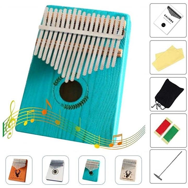 カリンバ Kalimba 海外並行輸入正規品 17キー 親指ピアノ 可愛い ハンドオルゴール アフリカ楽器 エメラルドブルー サークル 入門セット キット