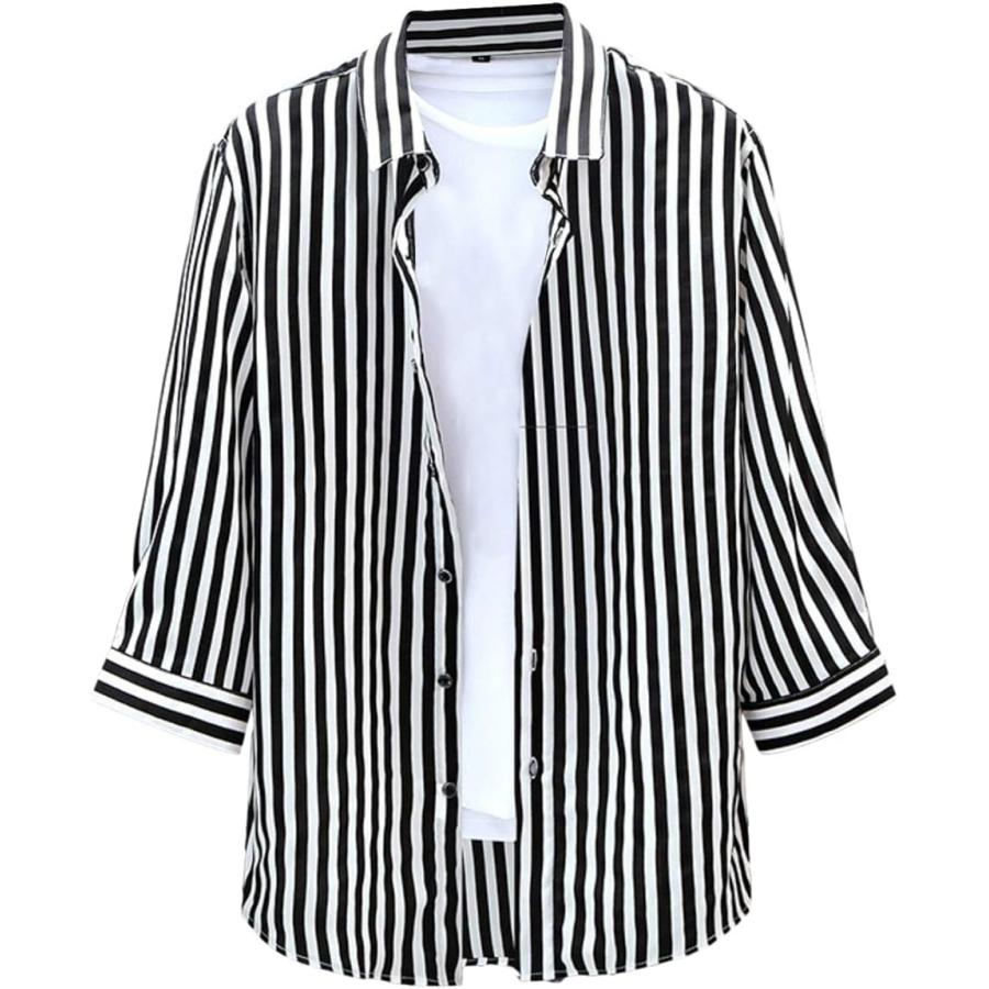 ラッキーチャーム 白黒 7分袖 シャツ 薄手 ストライプ カジュアルシャツ メンズ 長袖 七分袖 夏 大きい ホワイトブラック Xl ホリック Paypayモール店 通販 Paypayモール