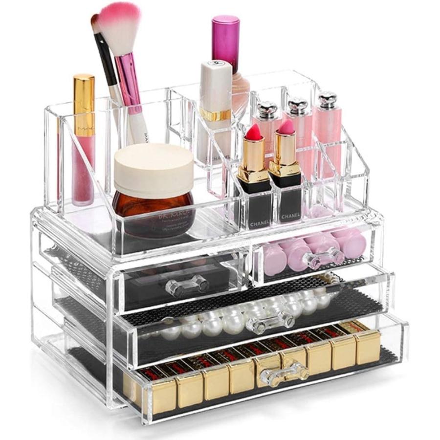 コスメボックス メイクボックス収納 化粧品収納ケース 透明 卓上マルチ収納 引き出し 小物入れ 大容量 J56 Aタイプ
