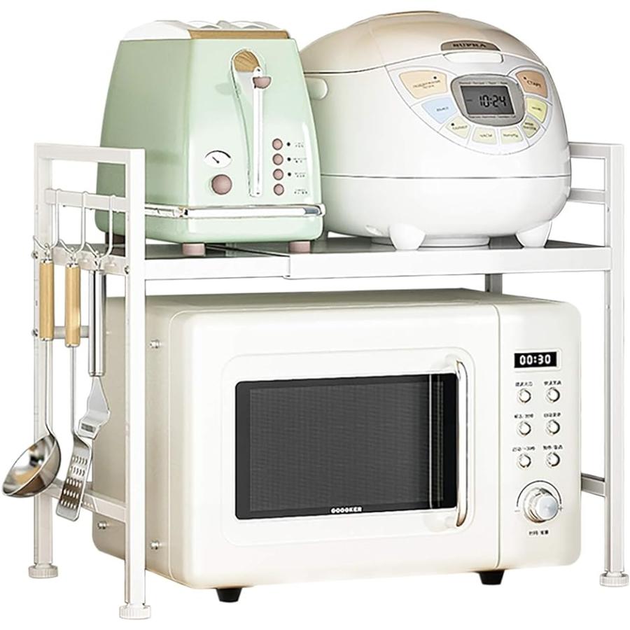 レンジ上ラック 伸縮式 オープニング 大放出セール 電子レンジラック 2段式 高さ調整可能 Mdm ホワイト