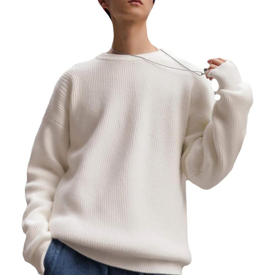 ニット ニットメンズ セーターメンズ ニット長袖 ニット秋 ニット冬 ニット厚手 ニット薄手 ニット無地 長袖トップス ホワイト M ホリック Paypayモール店 通販 Paypayモール