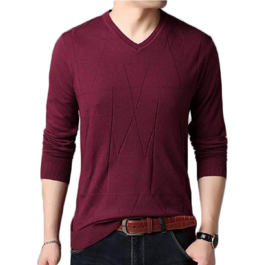 サンクシャ Vネック ニット セーター カットソー 長袖 無地 シンプル カジュアル 秋 冬 メンズ ワインレッド 3xl スピード発送 ホリック Paypayモール店 通販 Paypayモール