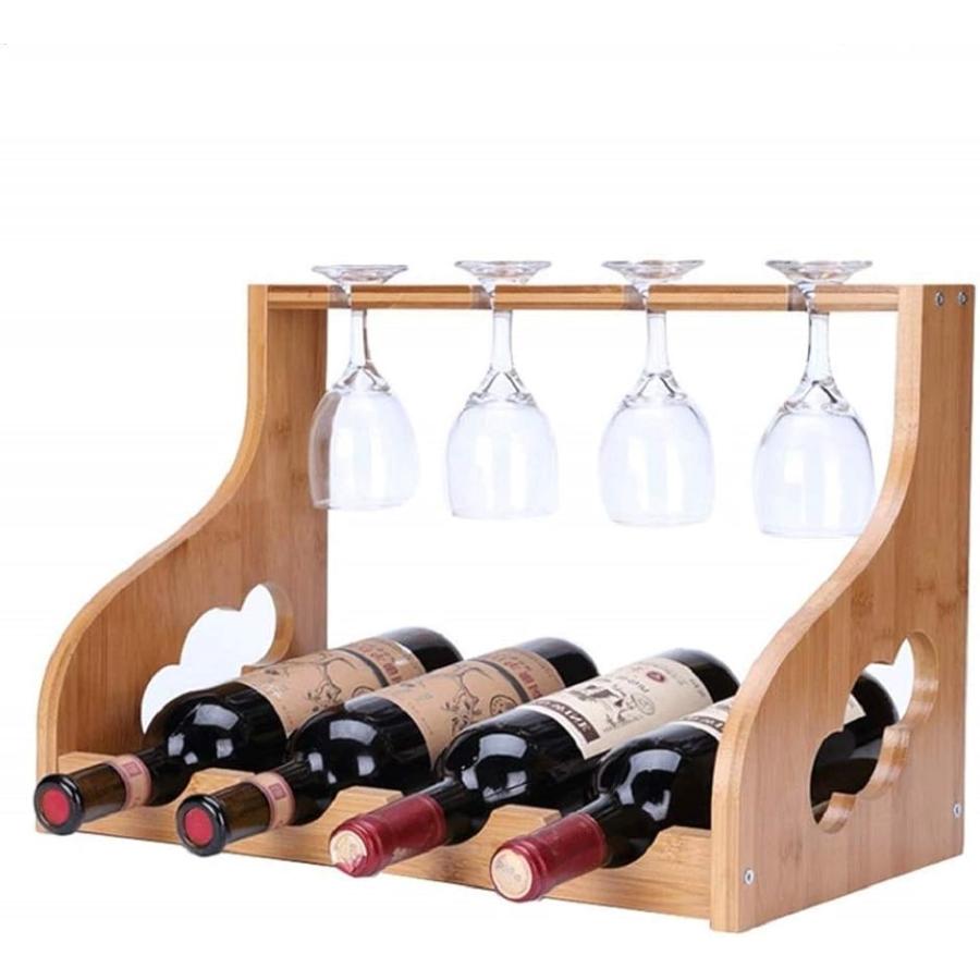木製 ワインラック ワイングラスラック 付き ワインボトル グラスホルダー シャンパン スタンド インテリア アンティーク調 Mdm ブラウン セール品