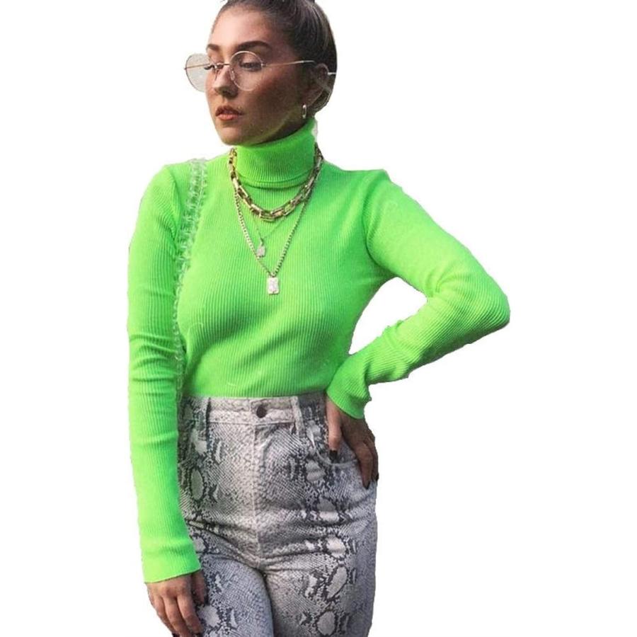 ネオンカラー リブ ニット 長袖 トップス レディース ストリート ピンク イエロー グリーン ネオングリーン S ホリック Paypayモール店 通販 Paypayモール