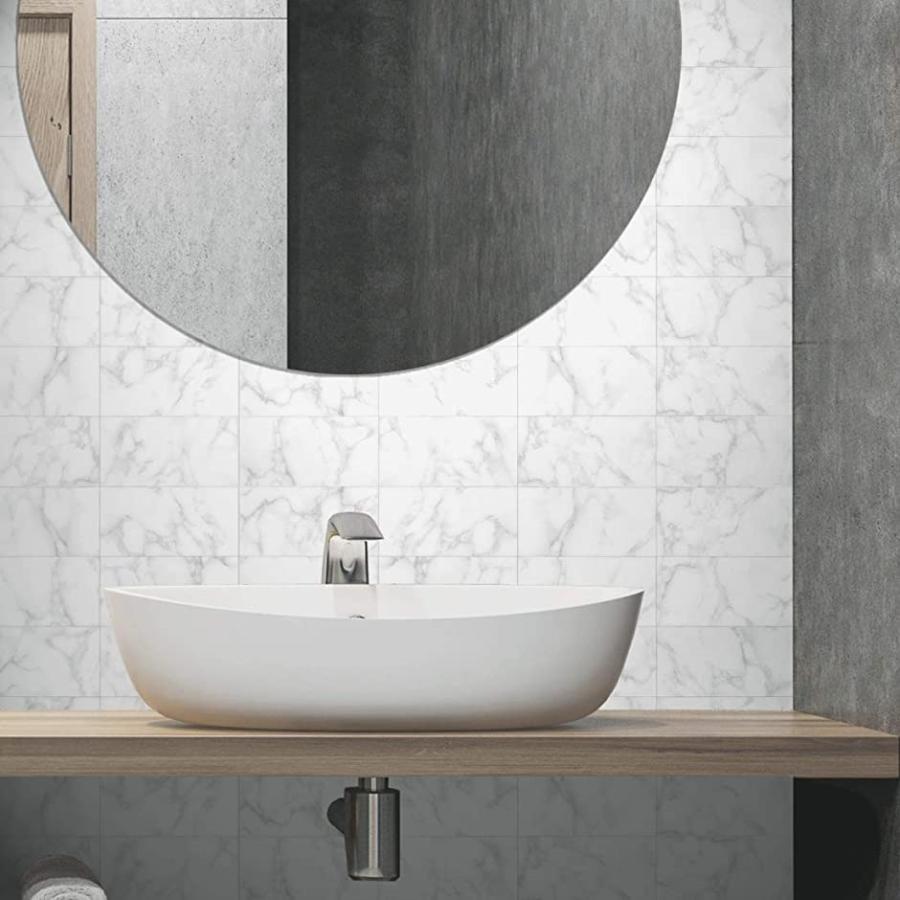 激安 高級感大理石調タイルシール壁シートキッチンタイル耐熱防水防汚洗面所diyタイルシート壁タイルシール 23枚 Mdm Carrara White 正規店