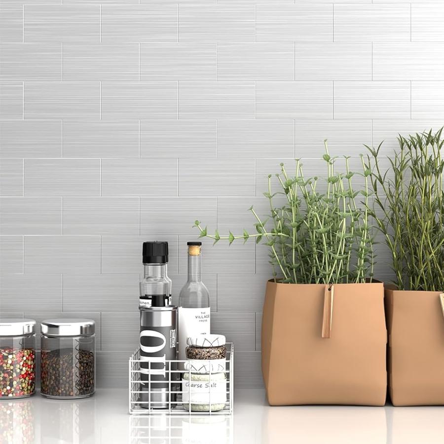 ブリックメタイルシール耐熱耐水モザイクタイルシール台所キッチン内装壁材diy壁紙シール改修 5枚 銀 Silver S 380円 人気ブレゼント 4 Subway