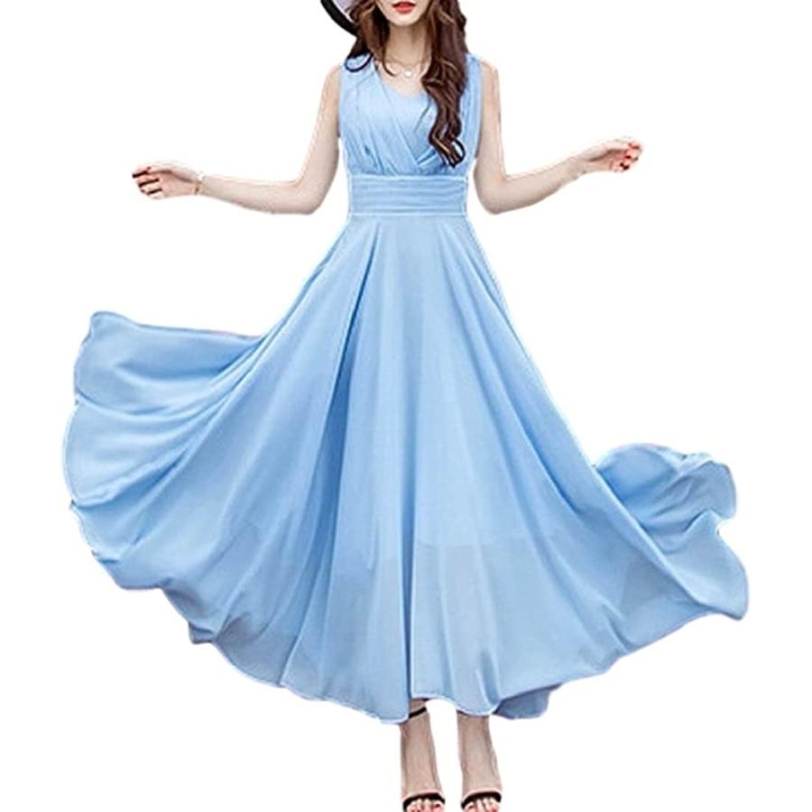 マキシ ワンピース ノースリーブ リゾート ロング シフォン きれいめ 大きいサイズ レディース 水色 ベビー ベビーブルー Xl ホリック Paypayモール店 通販 Paypayモール