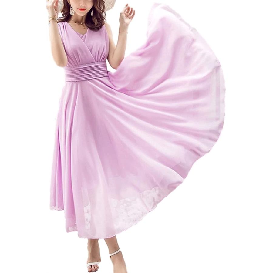 マキシ ワンピース ノースリーブ リゾート ロング シフォン きれいめ 大きいサイズ レディース 紫 パープル Xl ホリック Paypayモール店 通販 Paypayモール