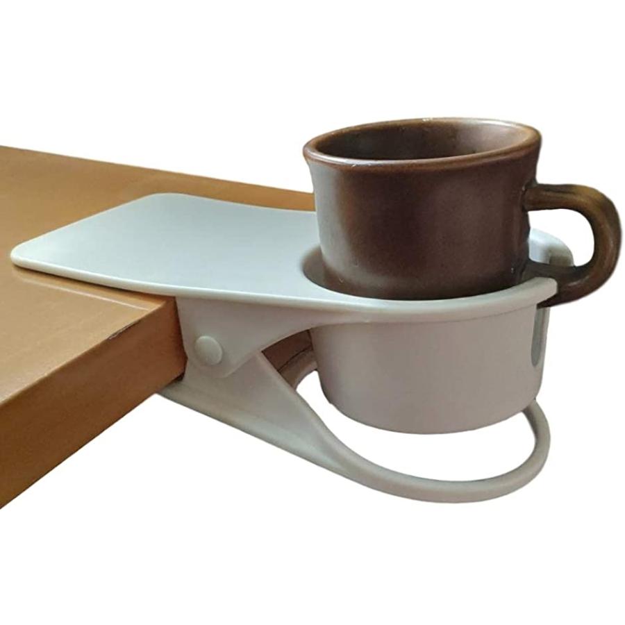 ドリンクホルダー カップ クリップ オフィス デスク などで ボトル マグカップ カップホルダー クリップ式 固定(ホワイト