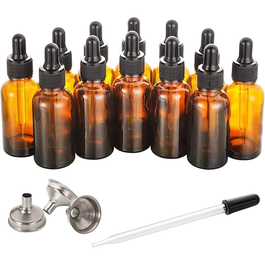 遮光ビン アロマオイル瓶 アロマ瓶 精油瓶 アロマオイルボトル 30ml 12本 スポイト ドロッパー 1個 小分け用 小型漏斗 茶 2 580円 女性が喜ぶ