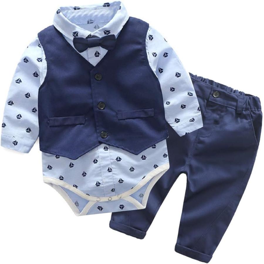 スーツ ロンパース ベビー服 フォーマル 男の子 長袖 赤ちゃん 出産祝い 66cm ブルー 66 ファッション通販