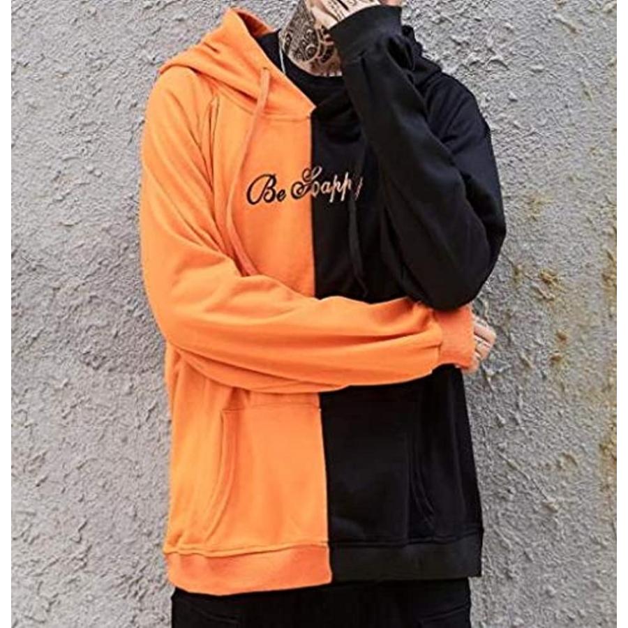 アスペルシオ フード付き 長袖 パーカー トレーナー メンズ スポーツ ヒップホップ 裏起毛 オレンジブラック S スピード発送 ホリック Paypayモール店 通販 Paypayモール