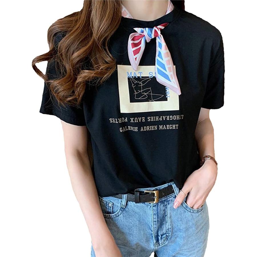 Tシャツ スカーフ付き 韓国風 ロゴ 半袖 可愛い カットソー 大きいサイズ レディース 黒 ブラック 3xl ホリック Paypayモール店 通販 Paypayモール