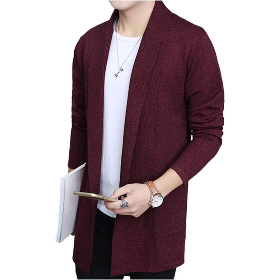Meryueru メリュエル ソリッド カラー スマート デザイン ミドル ニット カーディガン メンズ ワインレッド S スピード発送 ホリック Paypayモール店 通販 Paypayモール