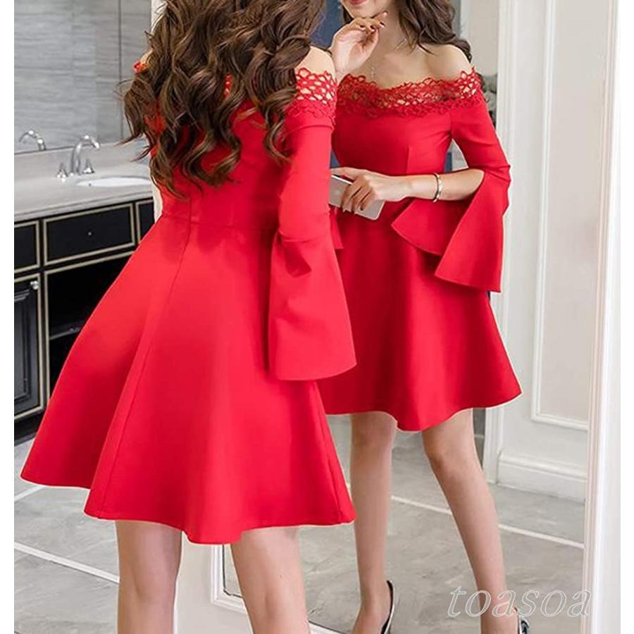 トーアソーア オフショルダー ワンピース レディース セクシー フレア ミニ スリット スリーブ 赤 01 レッド M ホリック Paypayモール店 通販 Paypayモール