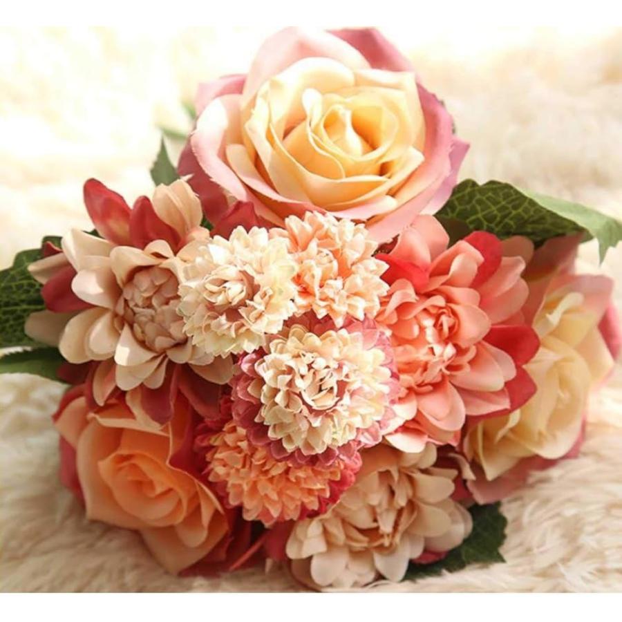 人気ショップ 造花 インテリア 花束 ブーケ 手作り 枯れない花 ウェディング プレゼント 人工観葉植物 撮影 飾り ギフト オレンジ