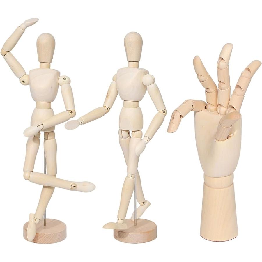 セール品 デッサン ドール 人形 ハンド マネキン 手 ３点セット 木製 モデル リアル 人形x2