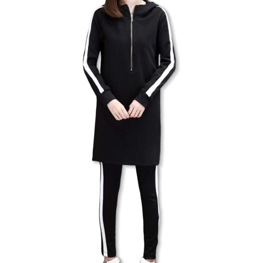 レディース 女性用 スウェット 上下セット ジャージ素材 ルームウェア 普段着 フード ゆったり 大きめ サイズ ブラック 4l 高価値