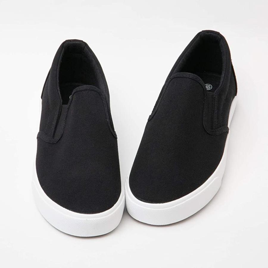 カエナリエ メンズ レディース スリッポン デッキシューズ 無地 黒 白 ライン キャンバス 男女 ブラック2 23 0 Cm 2e 低廉