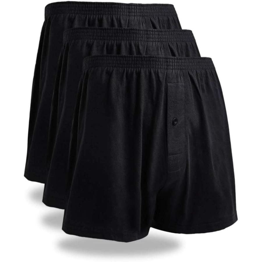 ニットトランクス メンズ 3枚 ブラック 黒 セット 大きいサイズ パンツ 吸水速乾 抗菌加工 前開き 無地(ブラック3枚, 3L)