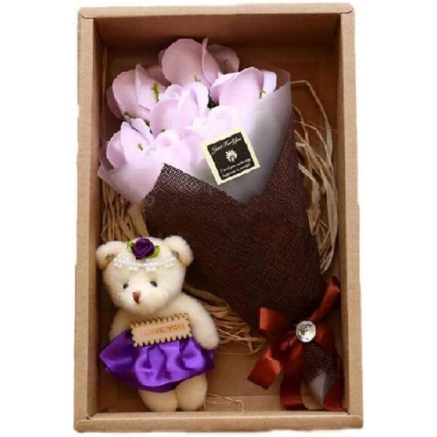 ソープフラワー 石鹸花 枯れない花 ギフト 母の日 プレゼント バラ クマ付き ライトパープル