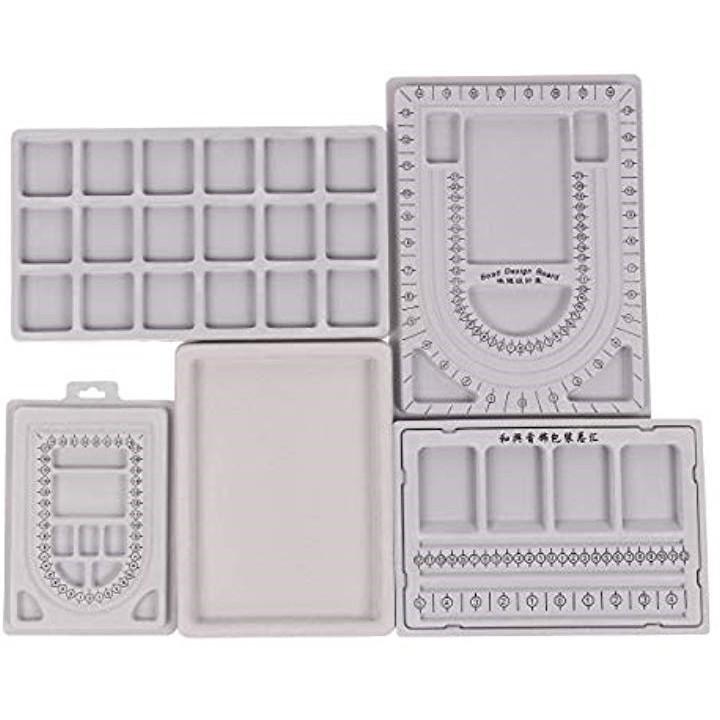 ビーズ製作 トレー 作業台 天然石 ブレスレット ネックレス デザインボード 5種セット (灰)