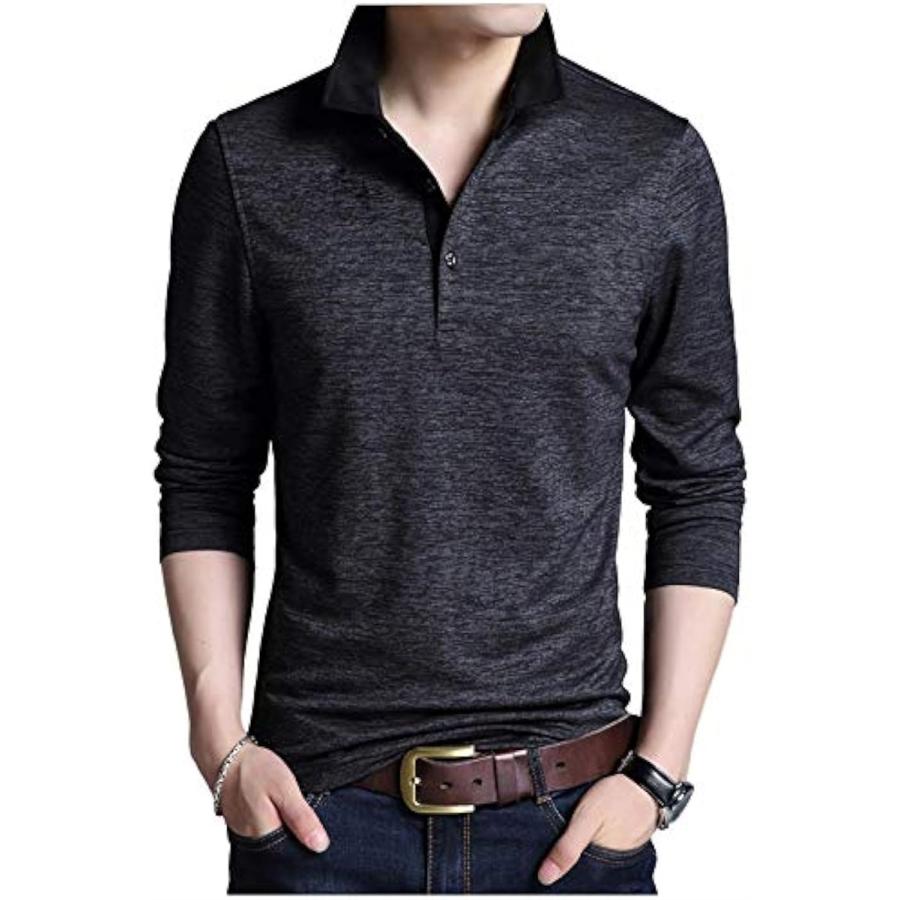 襟付き ポロシャツ シンプル デザイン ボタン ロング Tシャツ 大人 スタイル 長袖 カジュアル メンズ ダークグレー 01 M ホリック Paypayモール店 通販 Paypayモール