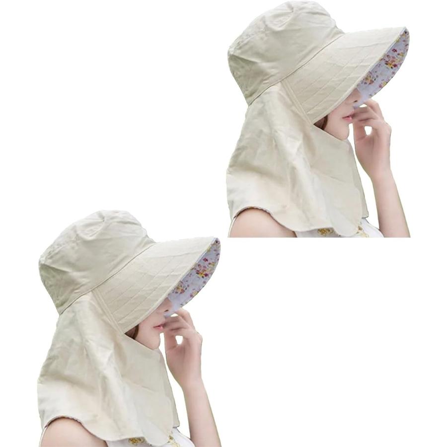 日よけ帽子 日焼け防止 日よけカバー 紫外線対策 リバーシブル 綿100%(オフホワイト2枚セット, レギュラー)2,980円