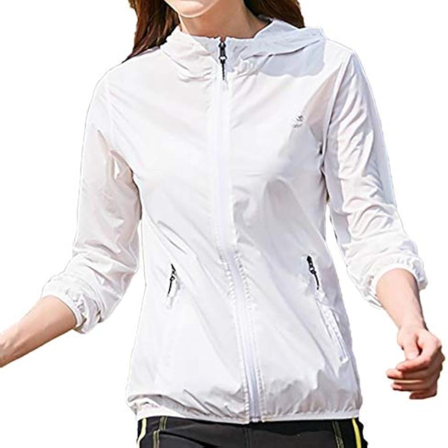 アクティブ ナイロン パーカー ウインドブレーカー 薄手 レディース(ホワイト,