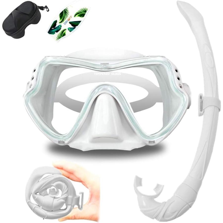 シュノーケリングセット ダイビングマスク に収納できる スノーケル Medium シュノーケルセット 白 ４点セット 豪華な スピード対応 全国送料無料