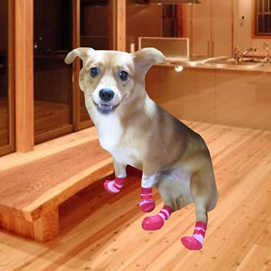 大幅にプライスダウン 犬用ソックス 靴下 滑り止め 面ファスナー付き L L ４個セット レッド