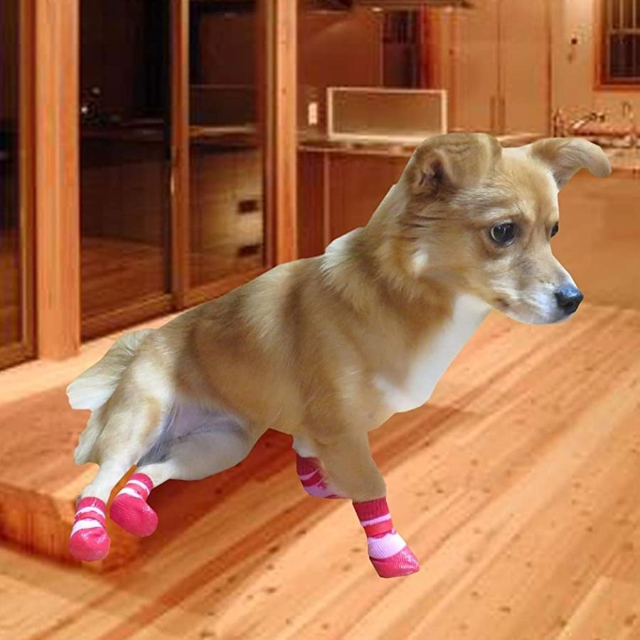 大幅にプライスダウン 犬用ソックス 靴下 滑り止め 面ファスナー付き L L ４個セット レッド